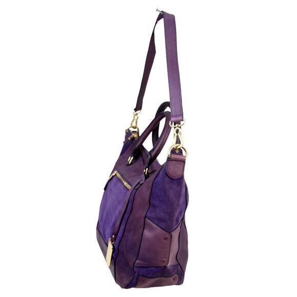 Vince Camuto PURPLE GENUINE LEATHER SHOULDER BAG HANDBAG TOTE HOBO PURSE - Picture 4 of 16